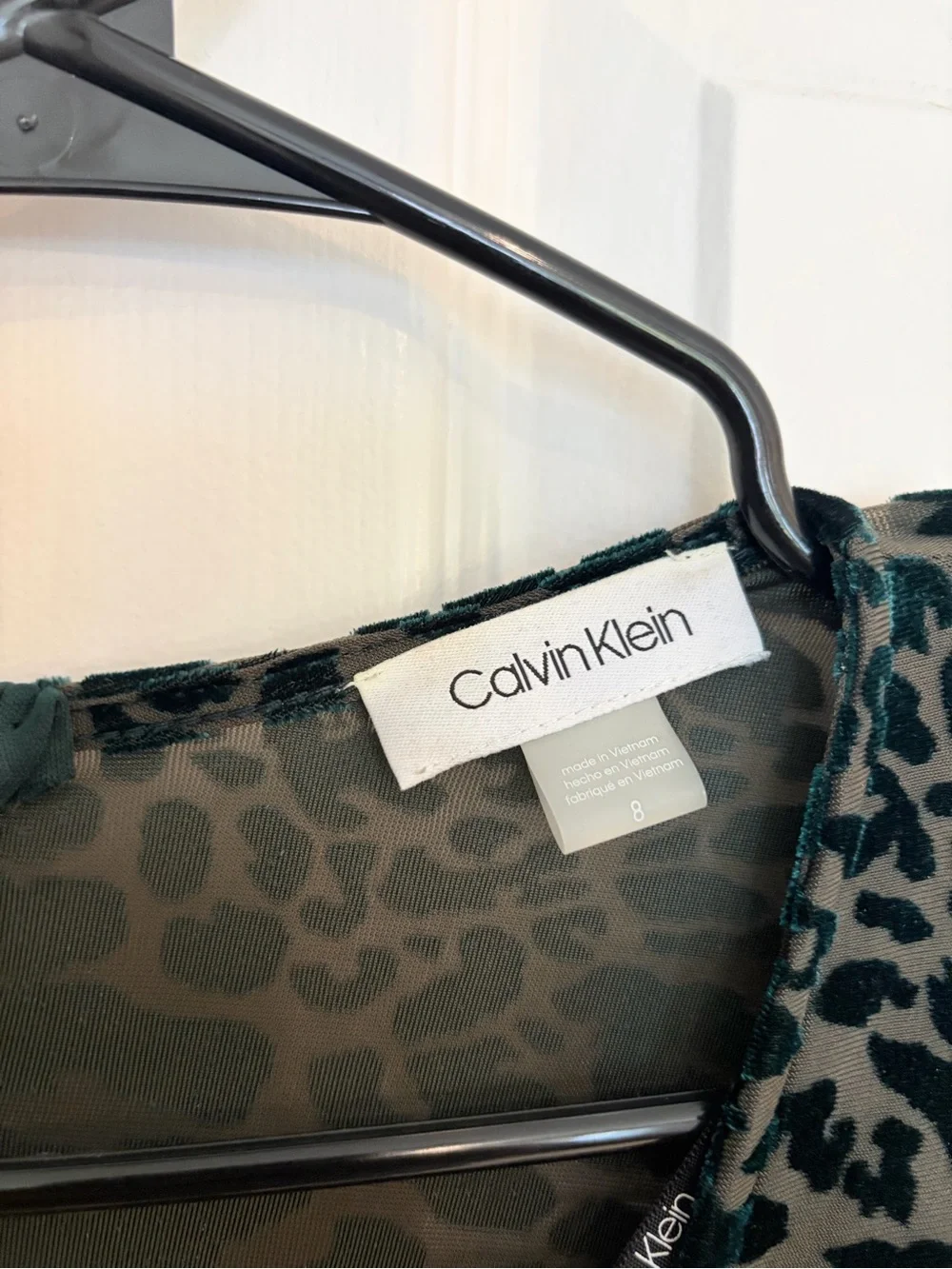 Calvin Klein Burnout Velvet Leopard Wrap Dress Green Size 8